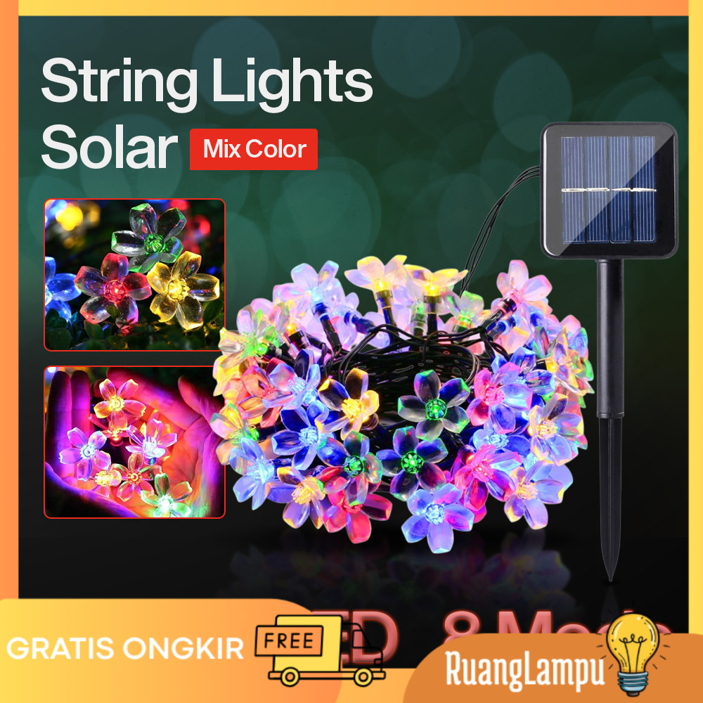 RuangLampu - Lampu Hias String Lights Bentuk Bunga Aesthetic Dekorasi Taman  50 LED 7M with Solar Pa