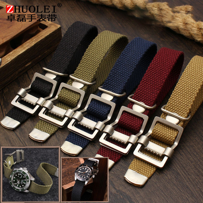 Canvas Breathable Vintage  for Rolex Black Green Water Ghost Hamilton Seiko Tudor 20mm 22mm watband 