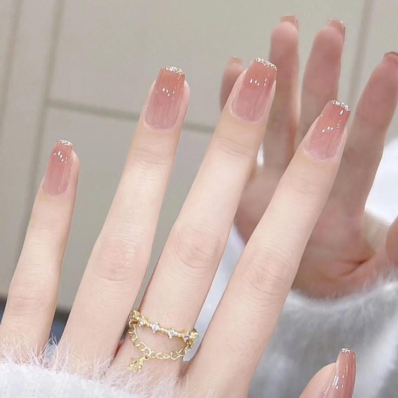 Kuku Palsu Pink Lady Peach Gliter Panjang , Kuku palsu panjang murah dan cantik aesthetic