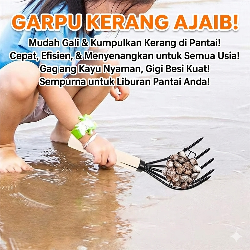 Alat Penggali Garpu Cari Pencari Garukan Penggaruk Serok Pasir Lekesan Pantai Kerang Remis Dara Hija