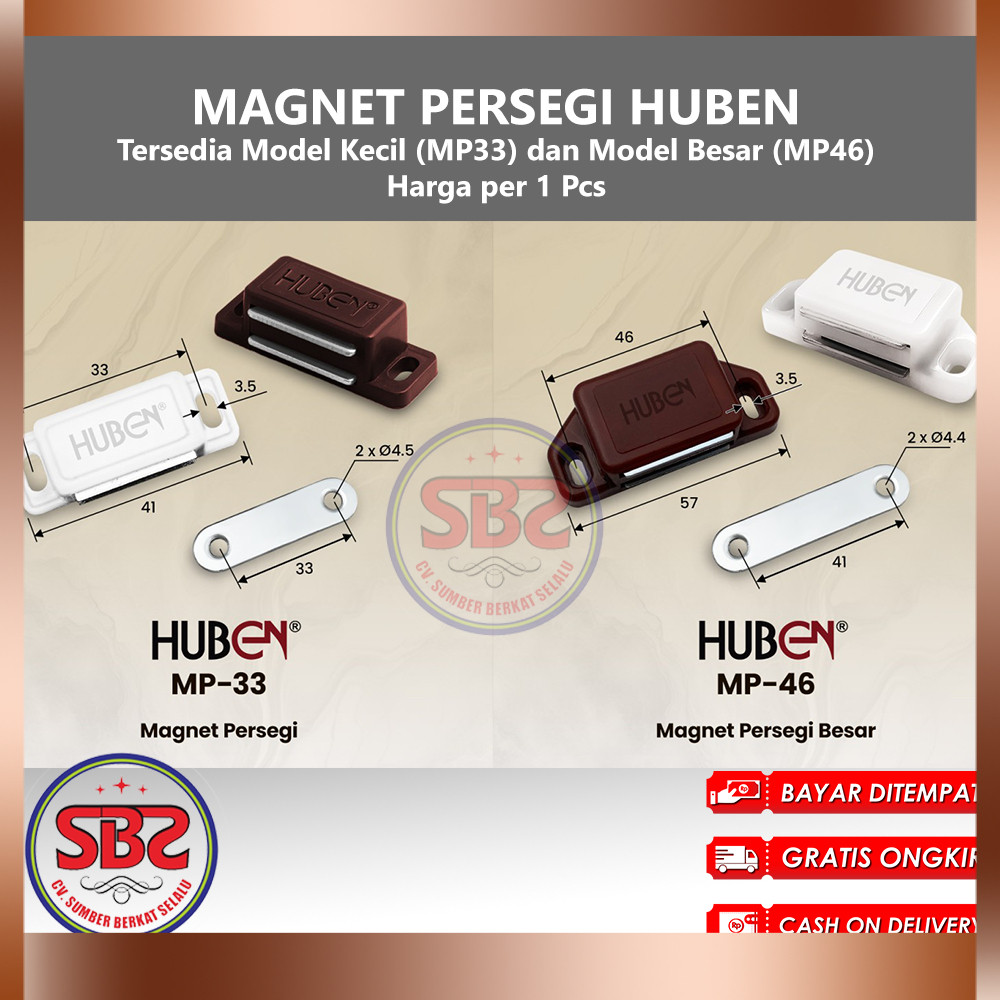 HUBEN Magnet Magnit Persegi Kecil Besar (Small and Large) MP33 dan MP46 Huben Magnet Lemari Pintu