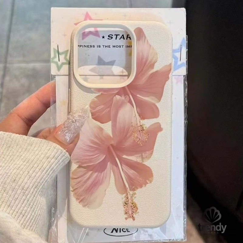 Casing Ponsel Motif Bunga Hibiscus Merah Muda untuk iPhone 16 15 14 13 12 11 Pro Max Plus 16E XR X X