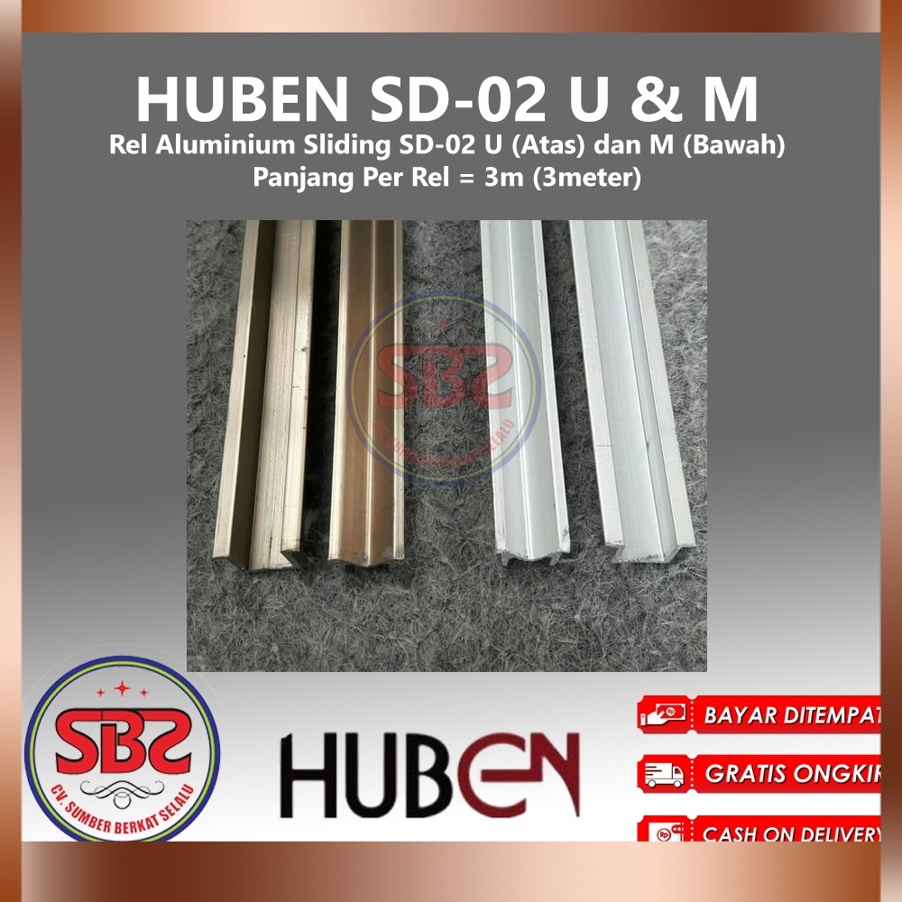 HUBEN Rel Pintu Lemari Geser Alumunium - Sliding Huben SD-02 U&M - Rel U dan Rel M Huben