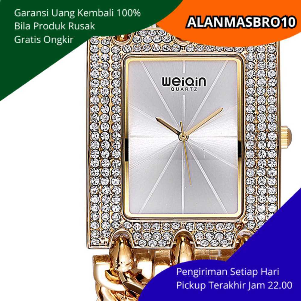 Jam Tangan Wanita Analog Stainless Steel Warna Emas Rantai Gelang Permata Elegan Trendy Kekinian Coc