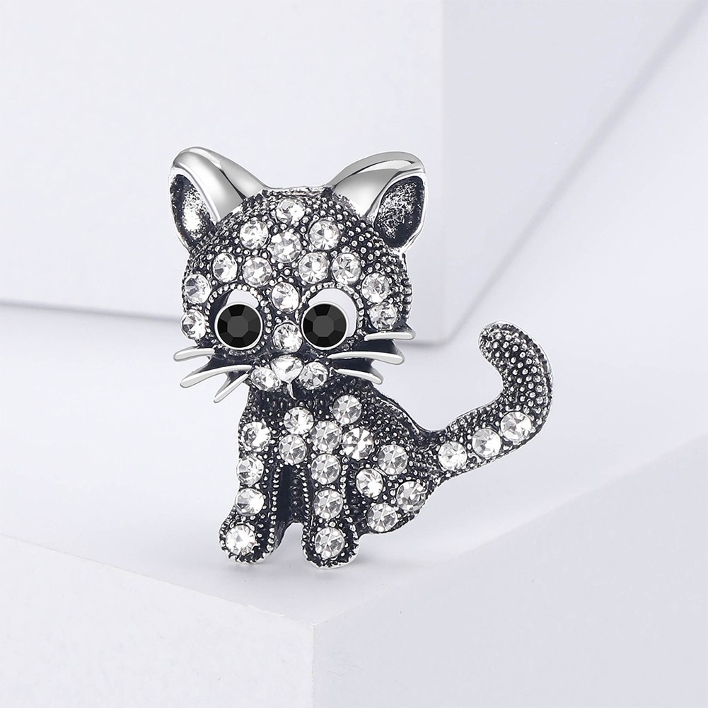 Bros Kucing Imut Sederhana dengan Zirconia Kubik Putih - Perhiasan Bros Fashion Cantik untuk Jaket, 