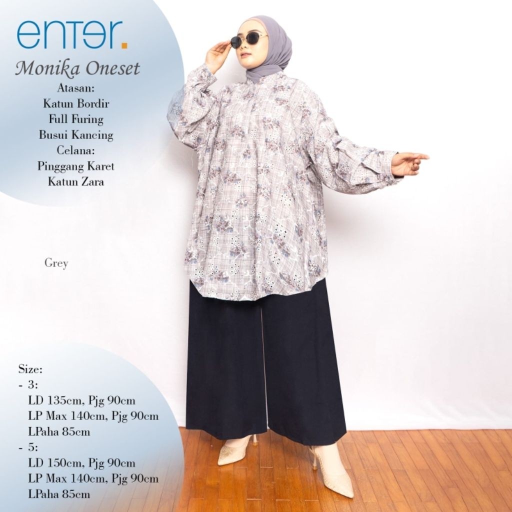 1101 MONIKA ONE SET JUMBO LD 135 LD 150 BAHAN KATUN BORDIR BY ENTER SETELAN PAKAIAN JUMBO Atasan Baj