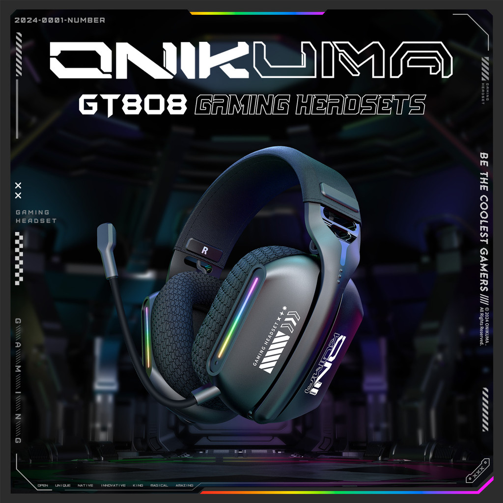 Onikuma Gt808 Three Mode Bluetooth Headset with Microphone E-Sports Wireless Gaming Headset Rgb Ligh
