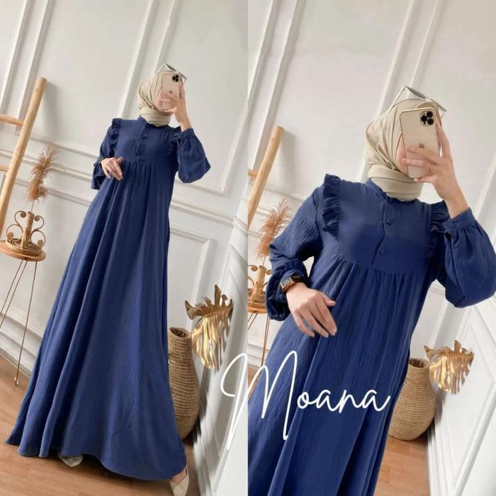 Gamis Lebaran Terbaru Gamis Wanita Moana Dress Airflow Crinkle - Denim