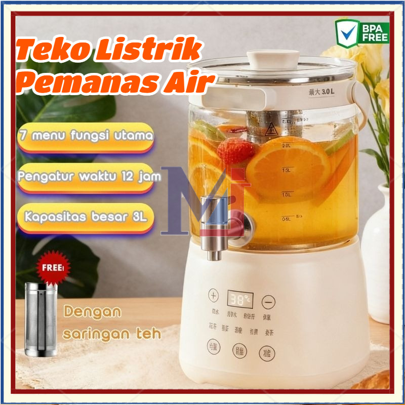 [COD] Ketel Listrik 3L / Ketel Teko Listrik Kaca Pemanas Air 3L / Ketel Kesehatan Teko Teh Buah Otom