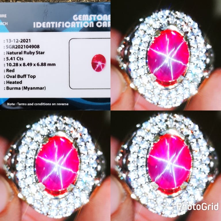 Natural Red Ruby Star Burma Tajam Playing Star Tajam Combinasi Ring Perak Micro Setting + Memo Sgr L