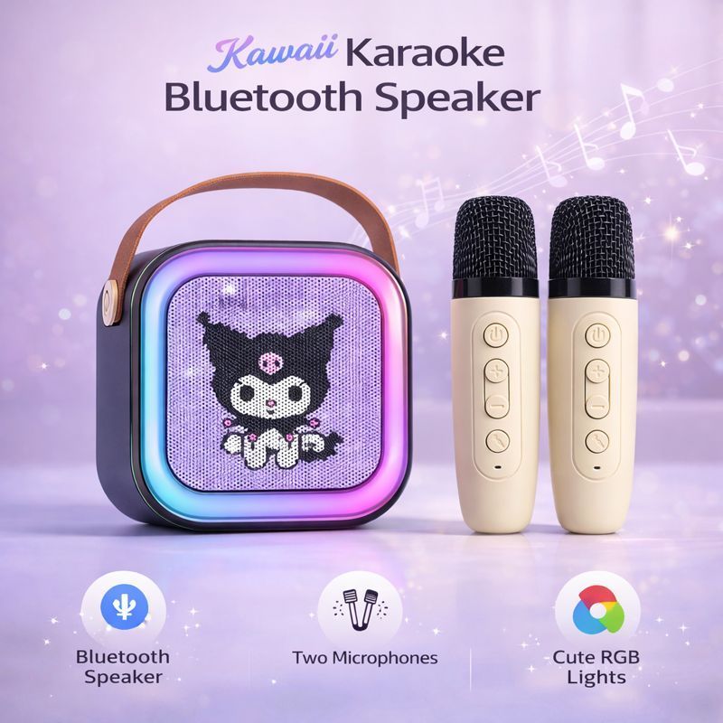 Sanrio Speaker Karaoke Mini HiFi Sound Portable Lampu RGB Speaker Karaoke Bluetooth HiFi Mic