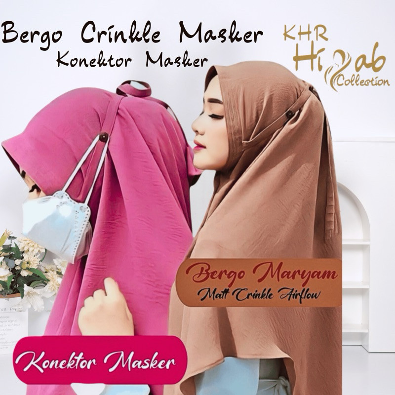 TERLARIS Maryam - Hijab Bergo Crinkle Airflow L XL Tali Konektor Masker Jilbab Instan Langsungan Ter
