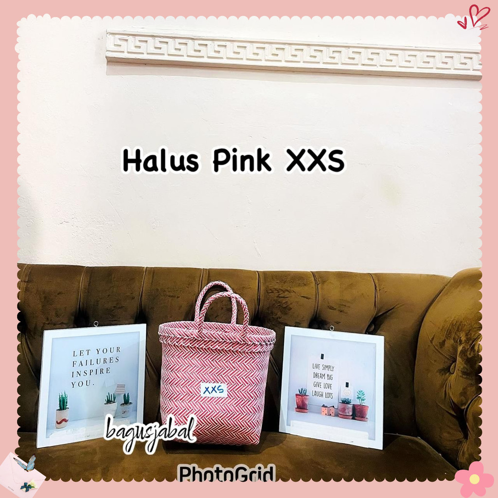galerivitaaa Tas Anyaman Plastik Halus Warna Pink XXS Ukuran Mini Lucu / Tas Anyaman Lurik Polos Siz