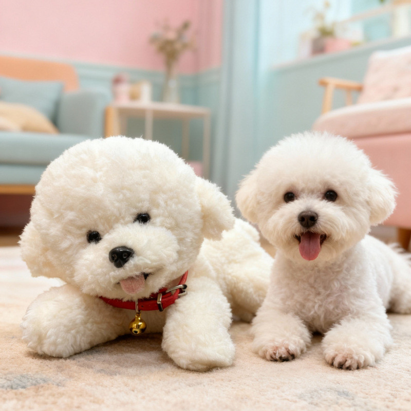 Mainan Plush Anjing Bichon Frise Simulasi Boneka Anjing Putih Imut Hadiah Plush untuk Anak Perempuan