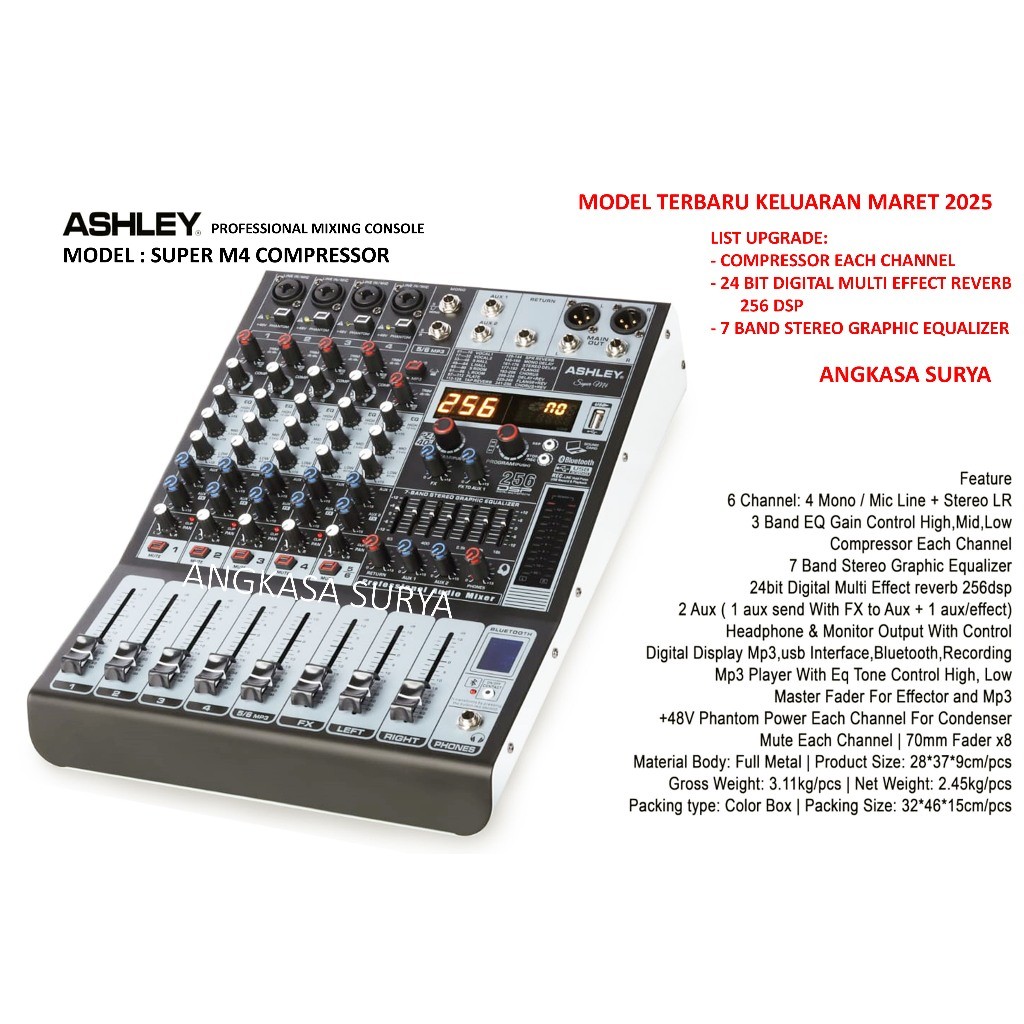 MIXER ASHLEY SUPER M4 COMPRESSOR ORIGINAL /MIXER AUIDO 4 CHANNEL ASHLEY SUPER M4 COMPRESSOR EFFECT R