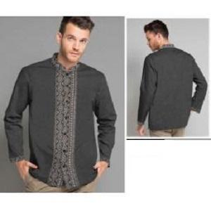 5026 baju koko pria kemeja abu tua kombinasi motif hem formal murah