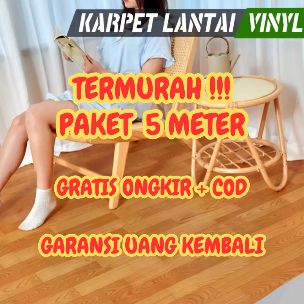 PAKET 5 METER Karpet Lantai Vinyl Tebal 0.7MM Motif Kayu Bertekstur Lebar 1 Meter Vinyl Lantai Kayu