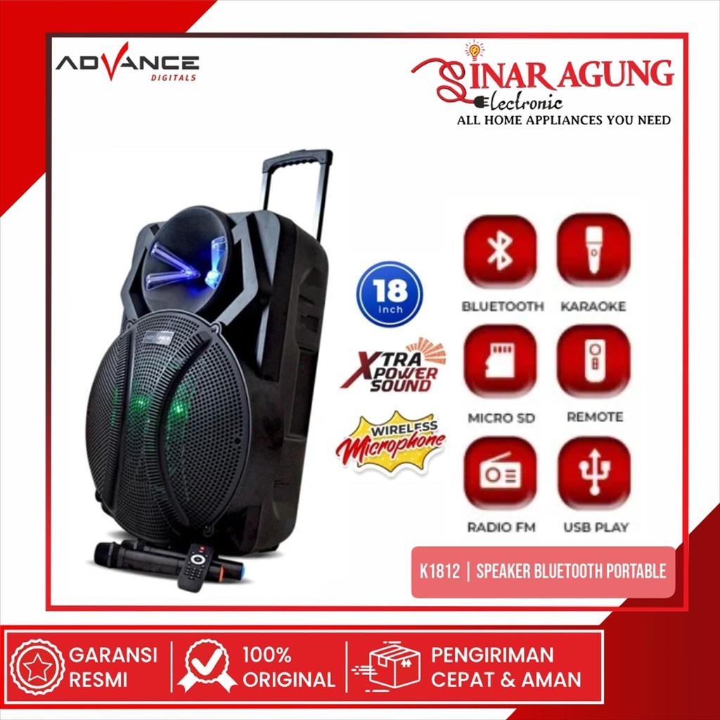 Advance K1812 Speaker Bluetooth Portable 18 Inch - Garansi