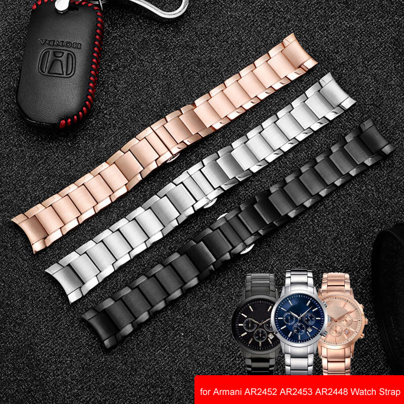 Watch Bands Stainless Steel for Armani AR2452 AR2453 AR2448 Watch Strap Watchband Butterfly Buckle S