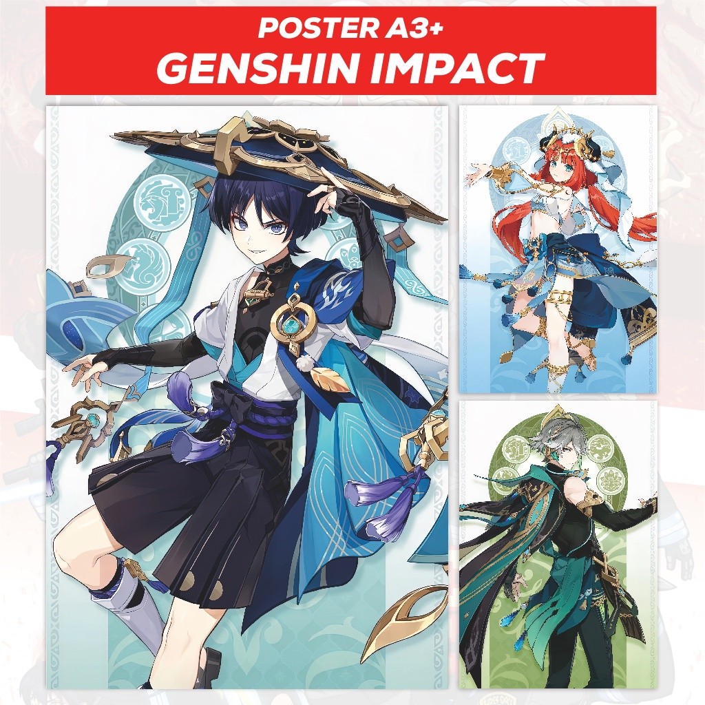 Poster Genshin Impact Raiden Shogun Razor Venti Xiao Kujou Sara Thoma Hu Tao Eula Shenhe Yelan Dains