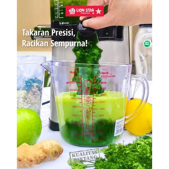 ZEY - Gelas Ukur 1 Liter Plastik Tebal Super Measuring Cup Lion Star GL-16 Takaran Dapur BPA Free Ta