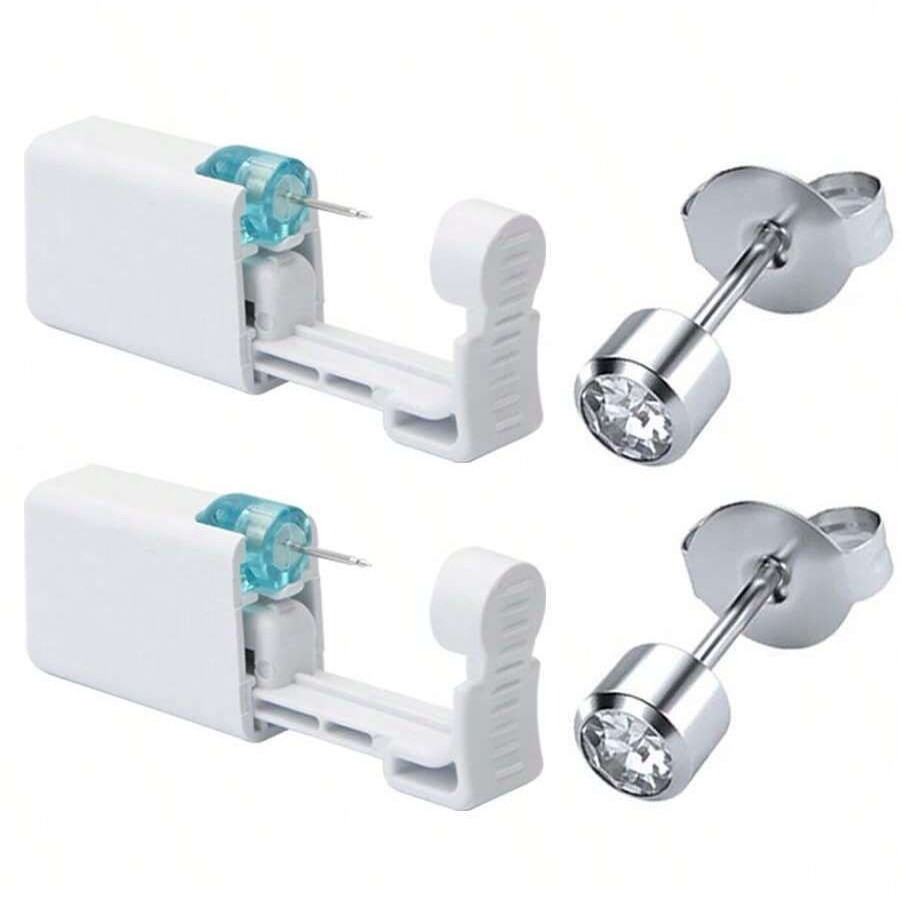 Tindik Telinga Titanium Anti Karat Wanita & Pria / Tindik Telinga Hidung Steril Permata Silver