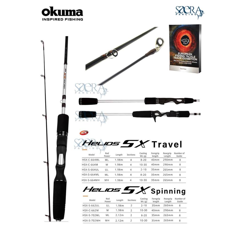 Joran Casting OKUMA Helios SX Spinning dan Baitcasting type 702 Fuji O Carbon Hollow medium heavy