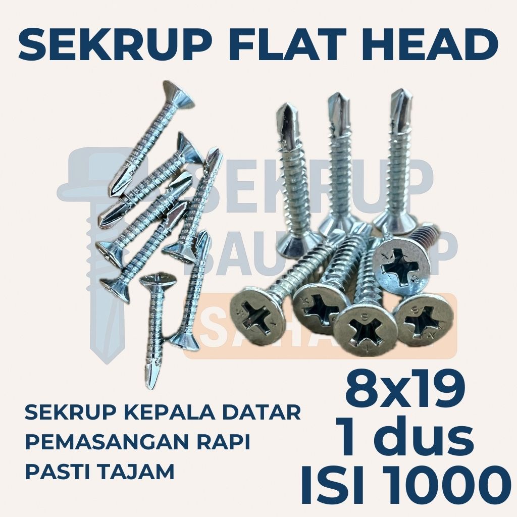 SEKRUP FLAT HEAD 1.9CM 8X19 (1 DUS ISI 1000 PCS) - SDS FH / SEKRUP GRC