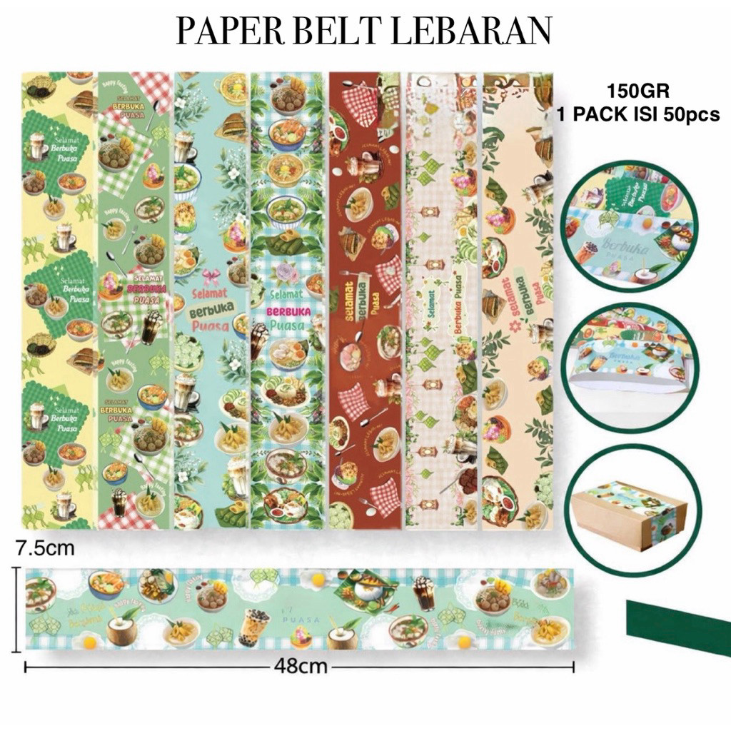 50pcs Paper Belt Lebaran / Paper Belt Packaging Idul Fitri Ramadhan Puasa / Paper Belt Lucu Kotak Ke