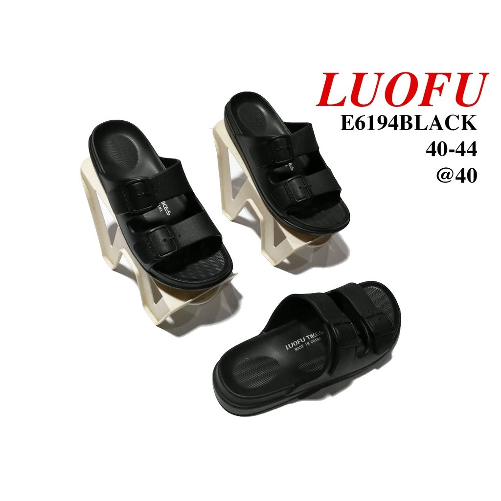 Sandal Luofu Pria Slip-On E-6194 Hitam Original Import Luofu Import