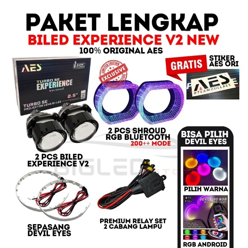 PAKET SEPASANG Biled AES Experience V2 70 Watt 2.5 Inch AES Turbo Experience LENGKAP