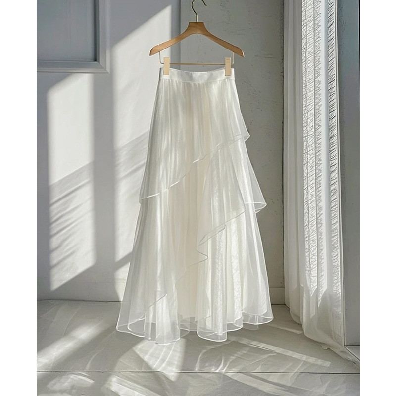 Gaun panjang, gaun mesh putih, gaun setengah tubuh wanita, gaun mesh putih