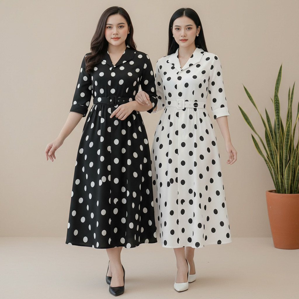 WAJIB CEK STOCK! Dress Motif Polkadot Wanita (ada ukuran) IMPORT bahan Katun Premium 69137 - EC58