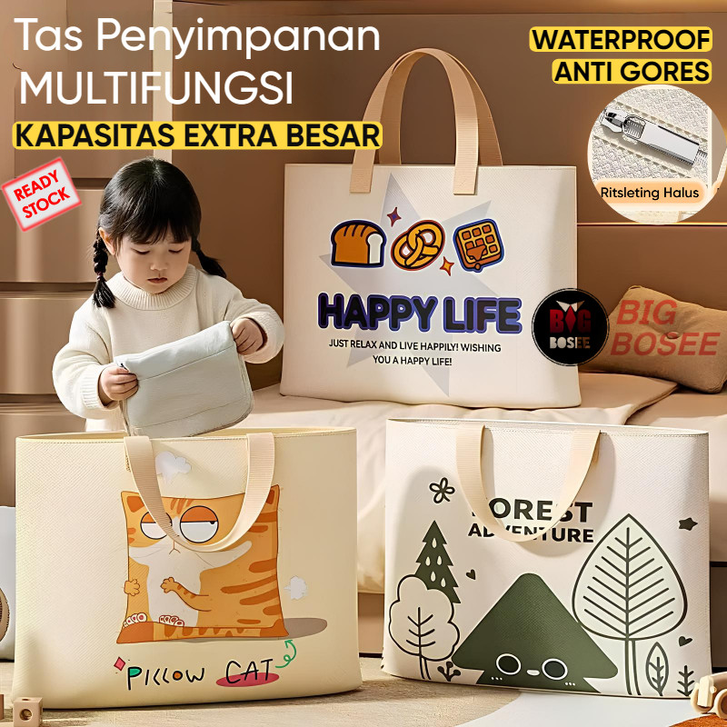 (TM)  Tas Penyimpanan Serbaguna Tas Keranjang Belanja Besar Storage Bag Dengan Penutup Resleting