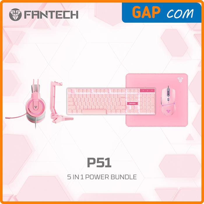 [PROMO]Keyboard Mouse Gaming Combo Fantech P51 5in1 Gaming Gear Set Computer Bundle - Merah Muda- Fa