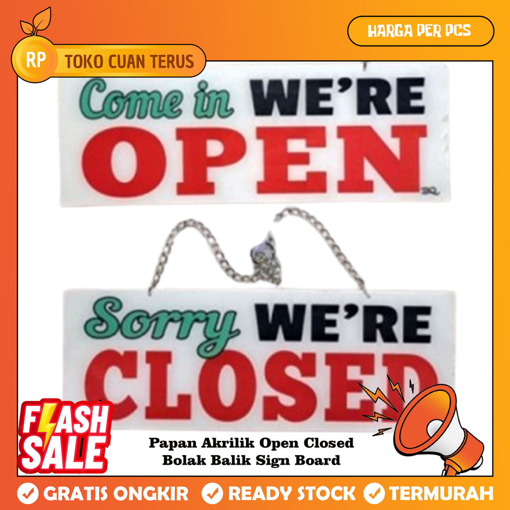 Open Closed Stiker Board Papan Akrilik Petunjuk Sign Bolak Balik  Tulisan Ruangan Akerilik Terima Ka