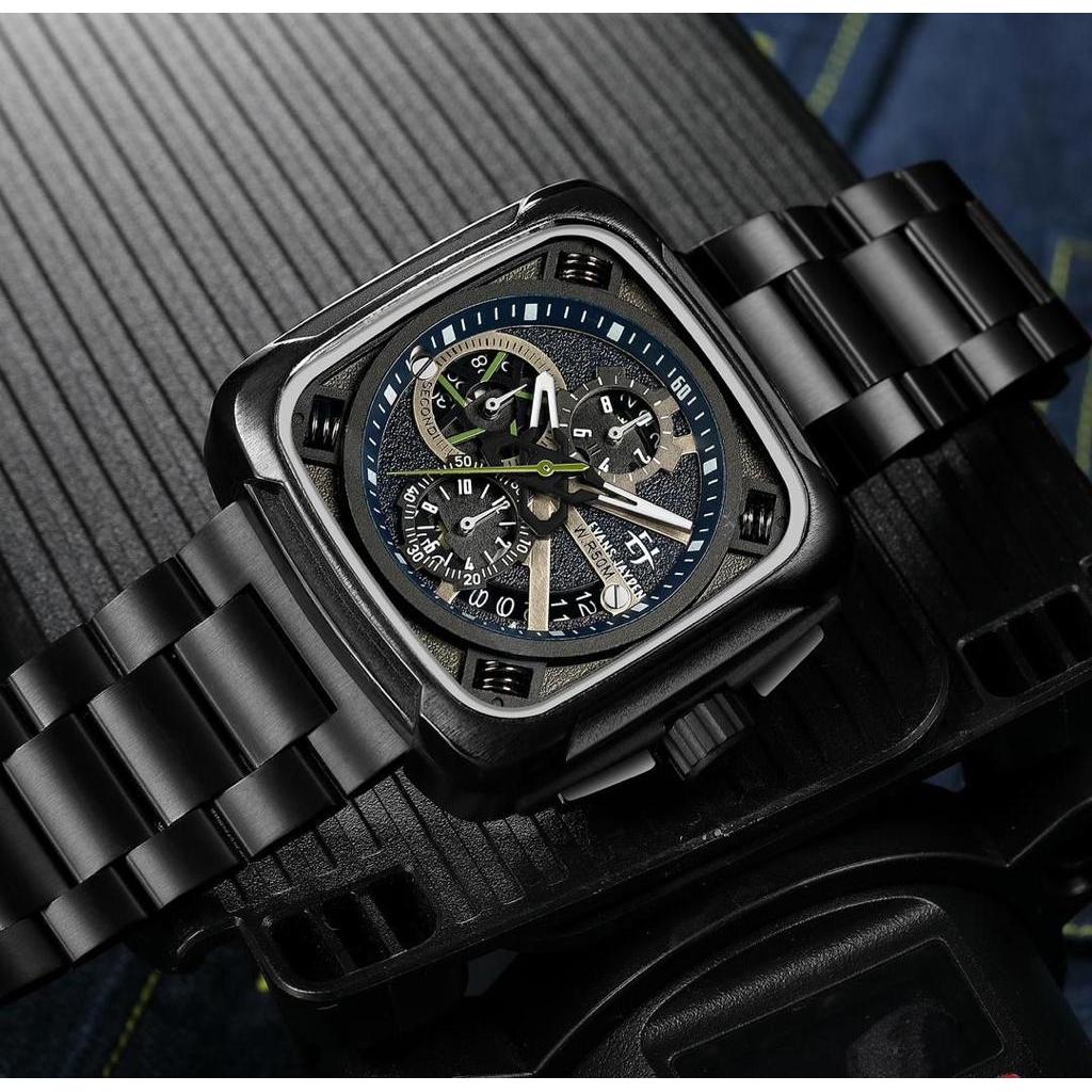 Evans Jayden Jam Tangan Pria 9555 Rantai Stainless Steel Kaca Sapphire Water Resistant 5ATM Watches