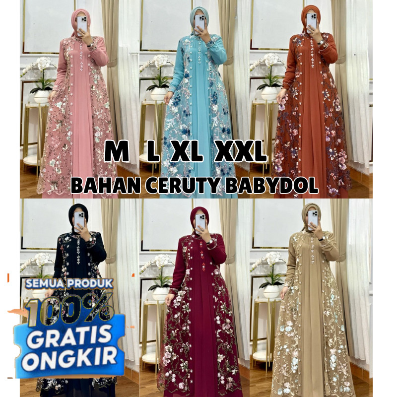 Gamis Pesta Mewah Elegan Misela Drses BO Size M L XL XXL XXXL LD 100-130 CM PB 140 CM Bahan Tille Ga