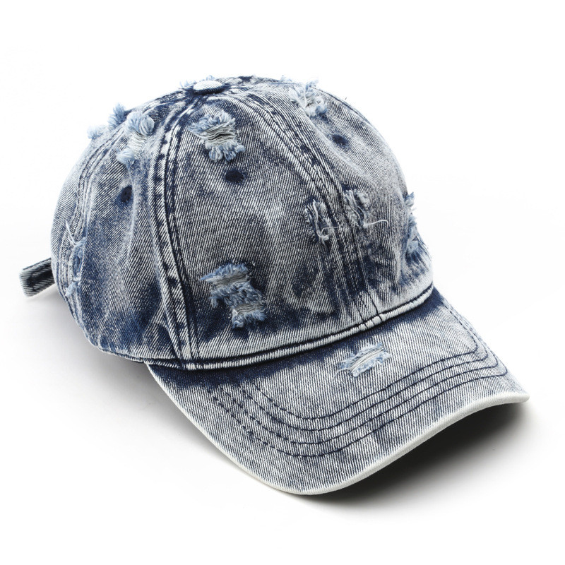Topi Baseball Denim Polos Warna Putih Vintage yang Sudah Dicuci untuk Wanita