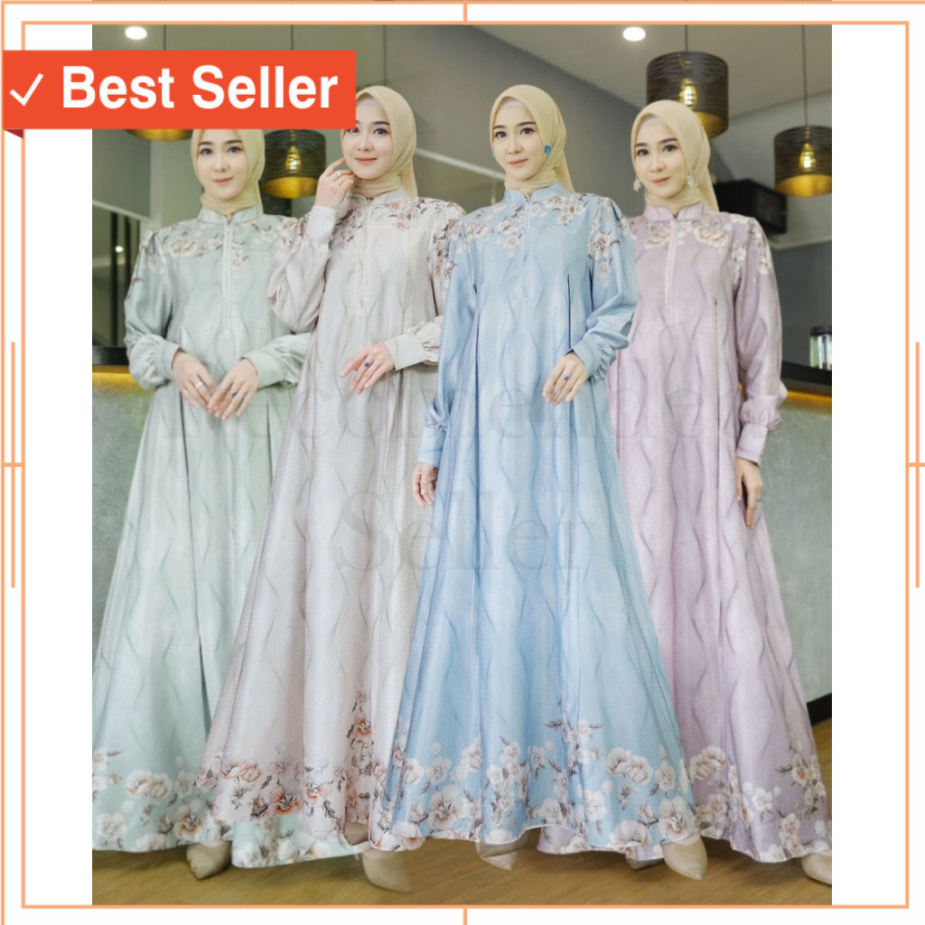 Fashion Lebaran Muslimah Murah kekinian / Az Zahra Gamis Dobby Silk Premium motif Wanita Muslim Terb