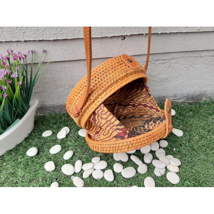 Tas bulat Asli rotan tali Ketak ukuran 18cm Bali lombok barang unik