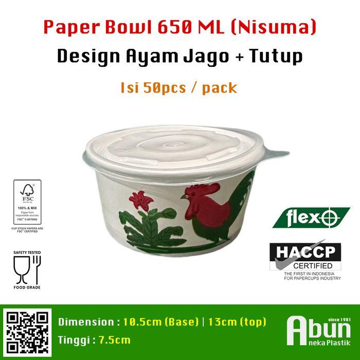 Paper Bowl 650 ML Ayam Jago (Nisuma) Isi 50pcs [Terlaris]