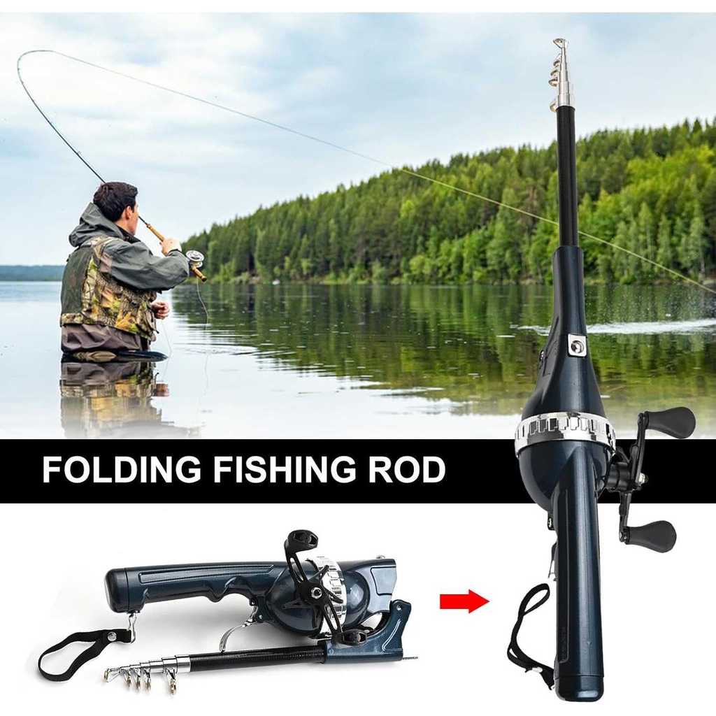 Joran Pancing Antena Portable Fishing Rod 1.2M Kompak, Joran Pancing Lipat Mini Carbon Kuat Ringan -