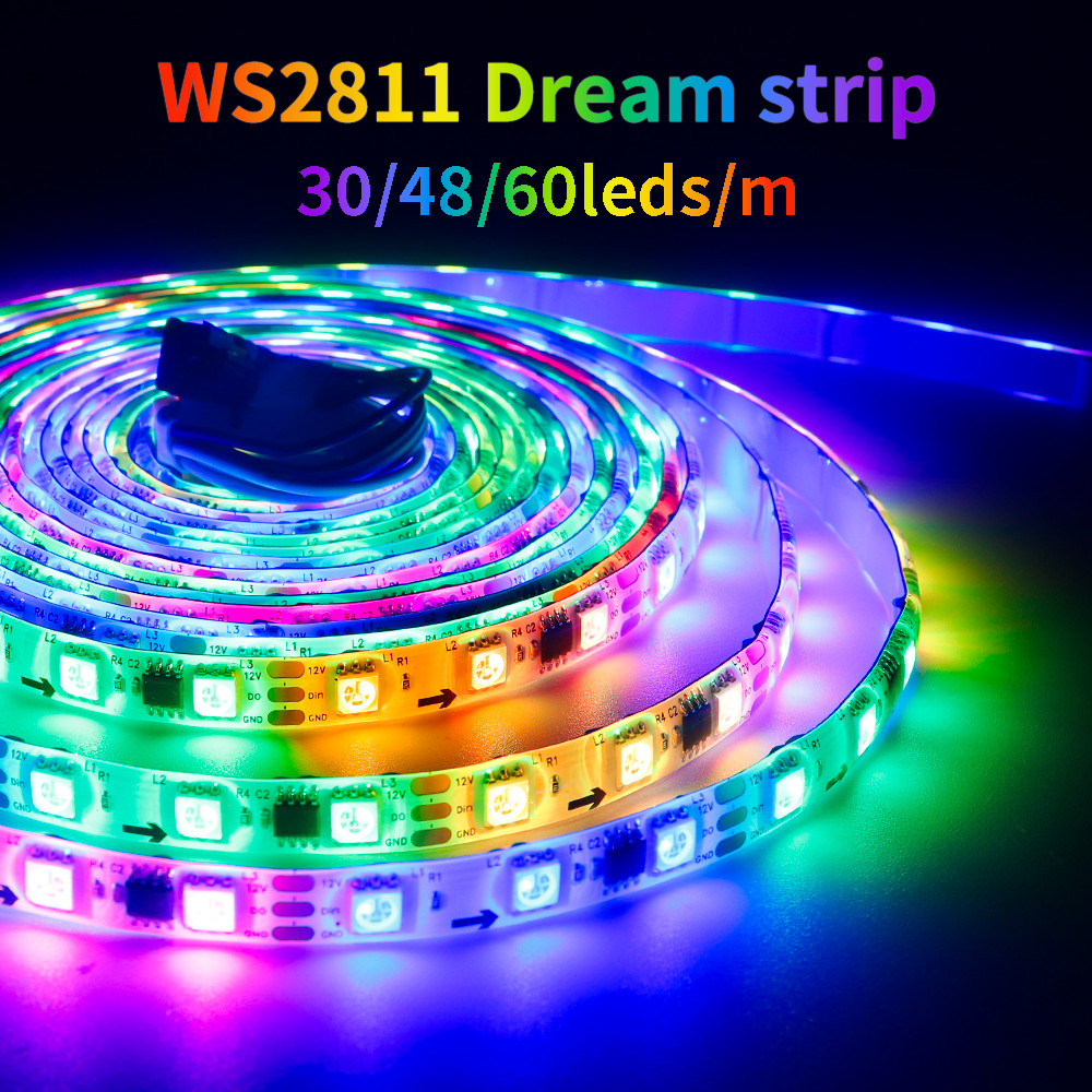 IC WS2811 Eksternal 1 IC Kontrol 3 LED Strip Lampu LED RGB 5050SMD Fullcolor Addressable 30 48 60 LE