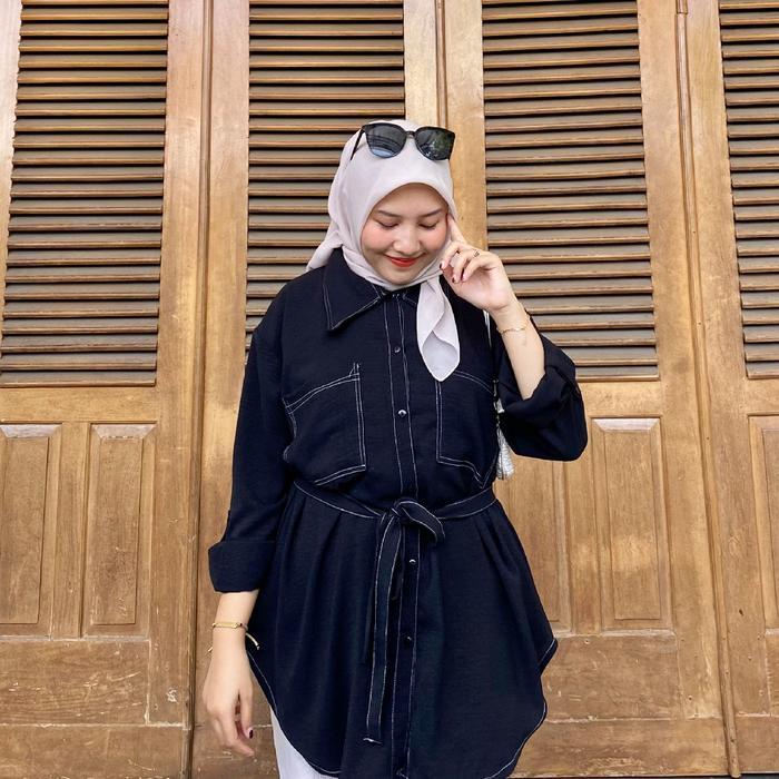 Zoey Tunik Free Belt Super Jumbo Ld 110-140 Bahan Crinkle Adem Jatuh Anti Kusut Atasan Airflow - Hit