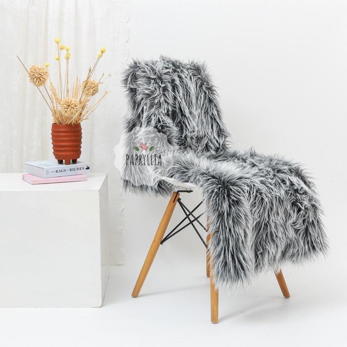 Karpet Bulu Korea Ukuran 100x150cm - Abu Abu ( Bawah Polos) - Abu Mix