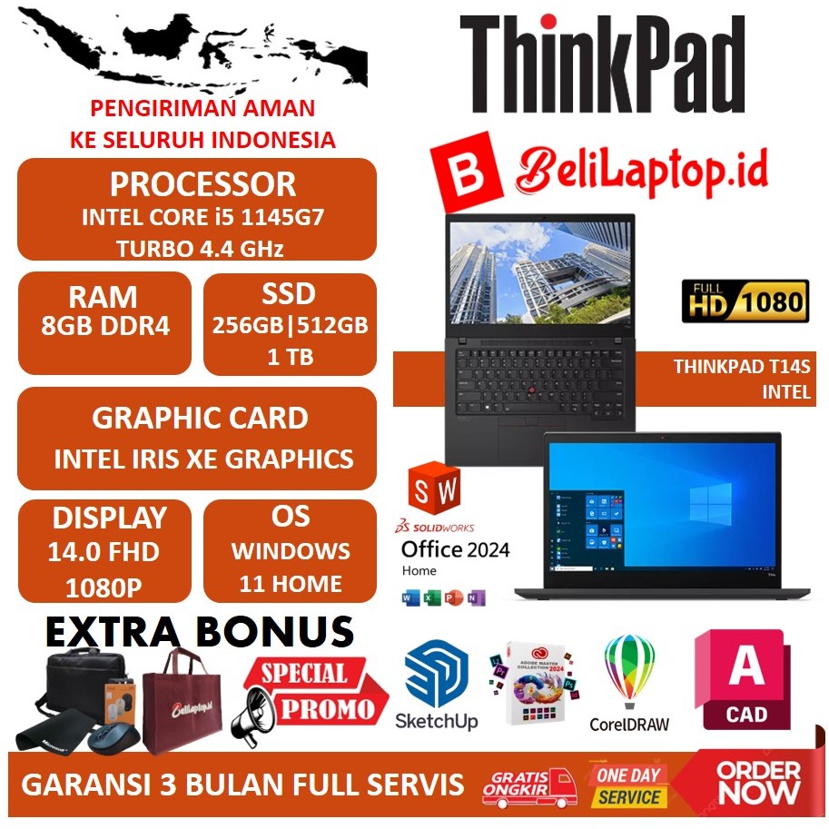 LENOVO THINKPAD T14S INTEL CORE i5 1145G7 8GB 256GB 512GB 1 TB FHD WIN10PRO BLACK LAPTOP KANTOR