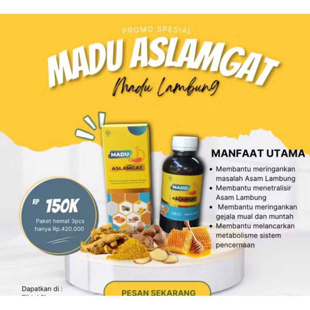 MADU ASLAMGAT - HERBAL ASAM LAMBUNG GERD, ANXIETAS, INSOMNIA (ORIGINAL)BPOM