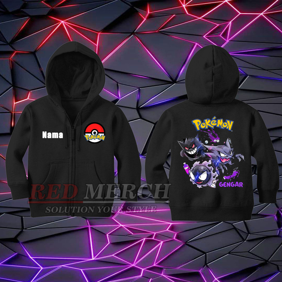 jaket hoodie zipper anak anime pokemon gengar