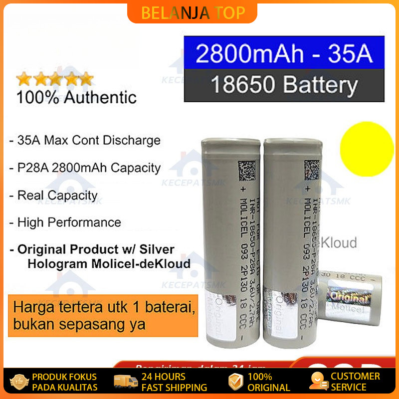 Authentic MOLICEL P28A 18650 Battery | baterai batre batere original